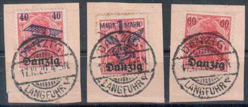 Briefmarken Freie Stadt Danzig Nr. 50 - 52 Briefstücke