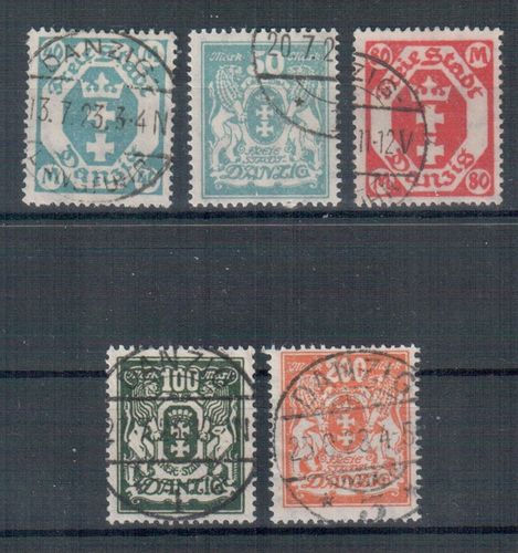 Briefmarken Freie Stadt Danzig Nr. 138 - 142 gestempelt