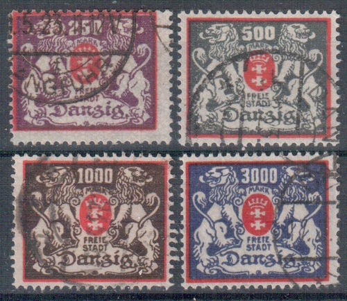 Briefmarken Freie Stadt Danzig Nr. 143 - 146 gestempelt