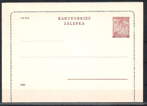 Kartenbrief Deutsche Besetzungungsausgabe Böhmen und Mähren K 2 *