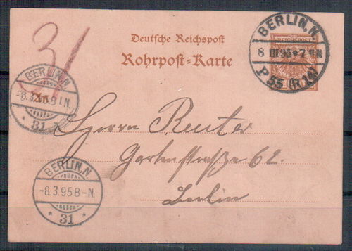Rohrpost-Karte Deutsches Reich  Michel Nummer RP 8 o