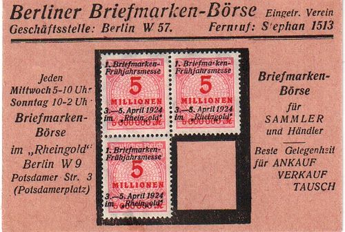 Berliner Briefmarken-Börse - Werbung zur Briefma.-Frühjahrsmesse