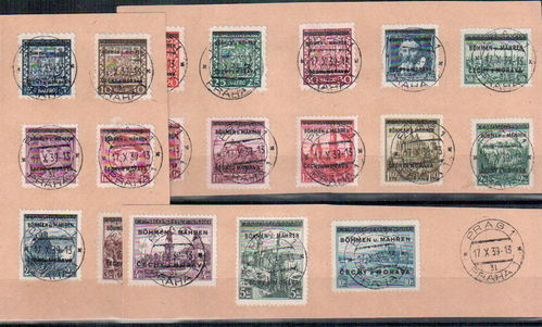 DR Briefmarken Böhmen & Mähren Mi.Nr. 1 - 19  Briefstücke
