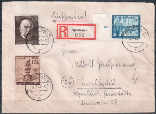 R-Fernbrief Deutsches Reich MI.Nr.: 892 MIF