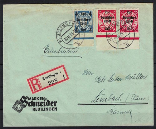 R-Fernbrief Deutsches Reich MI.Nr.: 724 MIF