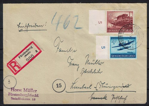 R-Fernbrief Deutsches Reich MI.Nr.: 883 MIF