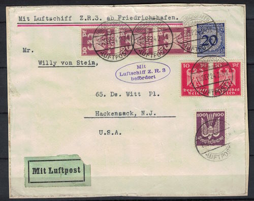 2 Zeppelin Briefvorderseiten Z.R.3. mit Mi.Nr.348 in die USA