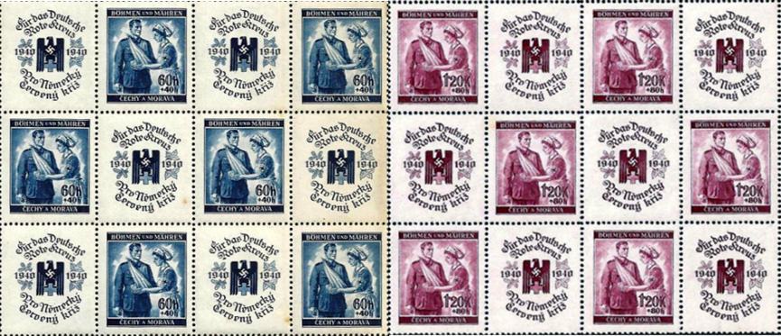 1940-Briefmarken-Boehmen-und-Maehren-Michel-53-54-Rotes-Kreuz