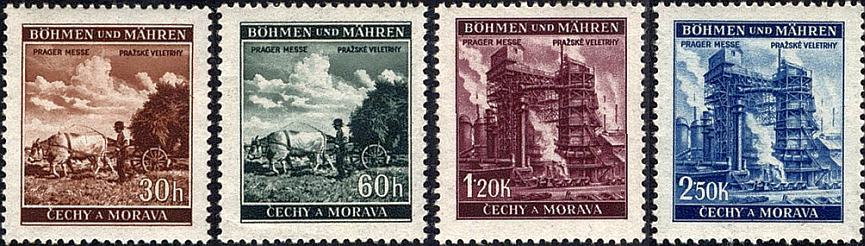 1941-Briefmarken-Boehmen-und-Maehren-Michel-75-78-Prager-Messe